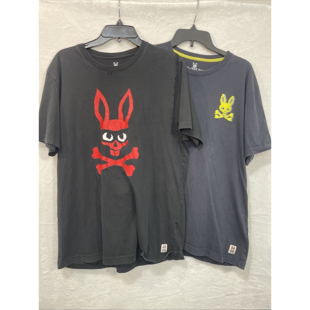 Psycho Bunny Lot 2 Graphic Black T Shirt Mens Size 7 EU/ M US  Pima Cotton READ